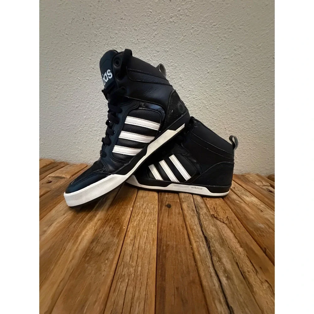 Adidas Hoops 2.0 Mid Size 10.5 Black White Basketball Sneakers AW5407
